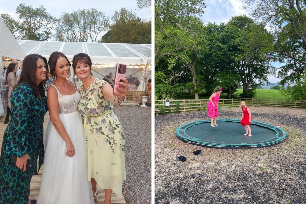 Weding guests on the trampoline